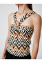 Geometric Patterned Asymmetric Halter Neck Top with Ring Detail - 5