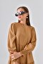 Camel Crew Neck Sleeve Gipe Detailed Layered Dress - 2