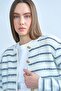 Women's Off-White Crew Neck Gold Button Brushed Striped Cardigan Jacket - 3