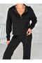 Women's Black Zippered Hooded Modal Tracksuit Set - 7