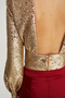 Laras High Collar Sequined Long Sleeve Gold Color Evening Dress Blouse - 6
