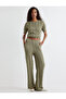 Wide Leg Trousers with Pockets, Textured Standard Waist - 2
