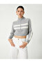 Half Zipper Stand Collar Long Sleeve Striped Crop Sweater - 3