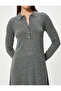 Long Sleeve Button Detail Polo Neck Long Knitwear Dress - 5