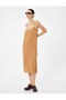 Thin Strap Midi Dress with Slit Detail in Crepe Fabric