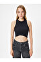 Asymmetric Cut Crop Corded Tank Top - Crew Neck - 3