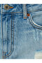 Denim Shorts High Waist with Frayed Detail - 6