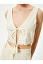 Crop Vest with Embroidered Tassel Tie Detail and V-Neck - 5