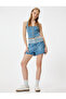 Mini Denim Shorts with Buttons, Color Block, Pockets, Relaxed Fit - 2