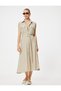Sleeveless Midi Length Shirt Viscose Dress with Belt Pocket Detail