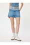 Mini Denim Shorts with Buttons, Color Block, Pockets, Relaxed Fit - 3
