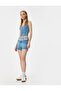 Mini Denim Shorts with Buttons, Color Block, Pockets, Relaxed Fit