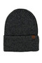 Anthracite Unisex Beanie Anthracite Leather Label Detailed Soft Washed Wool and Folded Knit Beanie