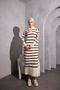 Women's Striped Shirt Collar Half Button Knitwear Sweater Dress - 2