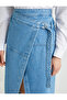 Double-Breasted Denim Skirt with Asymmetrical Belt Detail and Pockets - 6