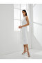 Midi Dress with Lace Collar, Sleeveless and Belted at the Waist - 2