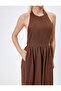 Halter Neck Long Flared Dress with Low Back Cutout - 5