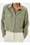 Cropped Linen Blend Long-Sleeve Pocketed Button-Up Shirt - 5