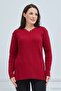 Elçelya Women's Red Knitwear V-Neck Winter Mother Stretchy Sweater - 2