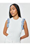 Ruffled Scallop Detailed Top Sleeveless Color Contrast Slim Knitwear