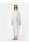 Striped Long Shirt Dress with Curved 3/4 Sleeves Textured Viscose Fabric - 3