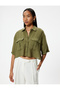 Oversize Crop Shirt Short Sleeve Flap Pocket Detailed Viscose Fabric - 3