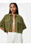 Oversize Crop Shirt Short Sleeve Flap Pocket Detailed Viscose Fabric