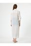 Striped Long Shirt Dress with Curved 3/4 Sleeves Textured Viscose Fabric - 4