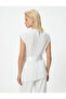 Sleeveless Tunic with Belt Detail, Round Neck, Textured - 4