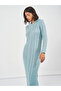 Cable Knit Hooded Long Sleeve Sweater Midi Dress - 5