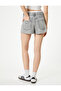High Waist Mini Denim Shorts - Double Waist and Frayed Pockets - 4