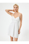 Mini Fisto Dress with Thin Straps and Lining, Tie Back - 2