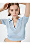 Crop Mesh T-Shirt Polo Neck Short Sleeve - 2