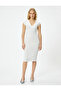 Midi Dress V-Neck Short Sleeve Slit Detail - 3