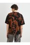 Abstract Printed T-shirt Comfortable Cut Stitching Detailed Crew Neck - 5