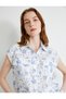 Cotton Floral Print Short Sleeve Shirt - Button and Scalloped Pocket Detail