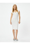 Midi Dress V-Neck Short Sleeve Slit Detail