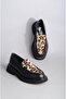 Seç 7010 Genuine Leather Black-Leopard Patterned Women's Masculine Shoes