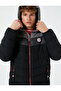 Puffer Jacket Hooded Printed Color Block Zippered Pocket
