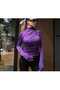 Purple Half-Neck Gathered Long Sleeve Sandy Blouse - 3
