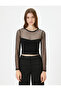 Crop T-Shirt Long Sleeve Transparent Tulle Detailed - 3