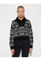 Knitted Sweater Half Zipper Wide Collar Patterned - 3