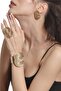 Women's Lacquer Gold Color Plated Spiral Printed Design Earring & Ring & Bracelet Set