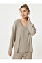 Long Sleeve Pajama Top V Neck Off Shoulder Viscose Blend - 2