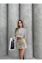 White Striped Long Sleeve Crop Top - Back Belt Detail - 2