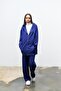 Navy Blue Women's Pocket Detailed Zipper Closure Hooded Bottom Top Cotton Knitted Set - 4