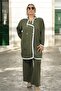 Gold Button Double-Breasted Jacket with Closing Strip, Elastic Waist Pants, Plus Size, Two-Piece Knitwear Suit - 6