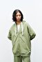 Dark Khaki Women's Pocket Detailed Zipper Closure Hooded Bottom Top Cotton Knitted Set - 3