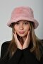 Pink Soft Textured Plush Bucket Women's Hat - 5