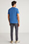 Mıchel Men's Slim Fit Slim Fit 100% Organic Cotton Side Seam Basic Knitted Blue T-Shirt - 6